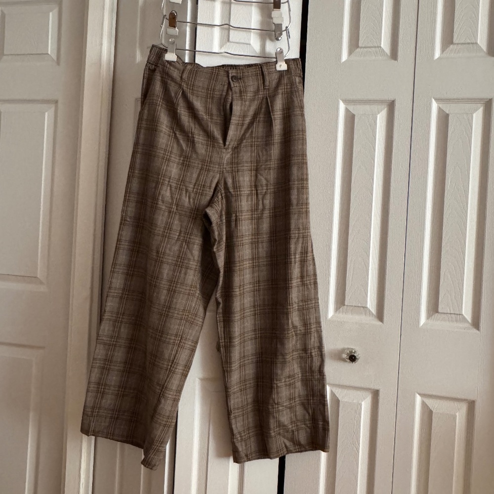 Madewell Harlow Wide Leg Pant in Tan Plaid